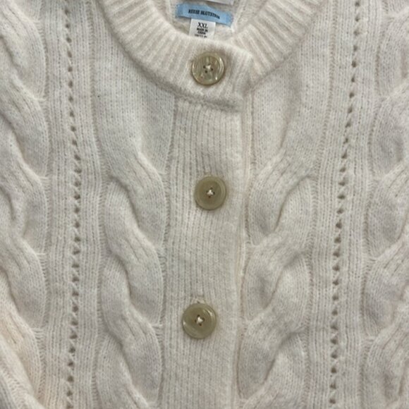 FUTURE COLLECTIVE CABLE KNIT BIG BUTTON-DOWN CARDIGAN SWEATER XXL OFF-WHITE CREW - Picture 8 of 9